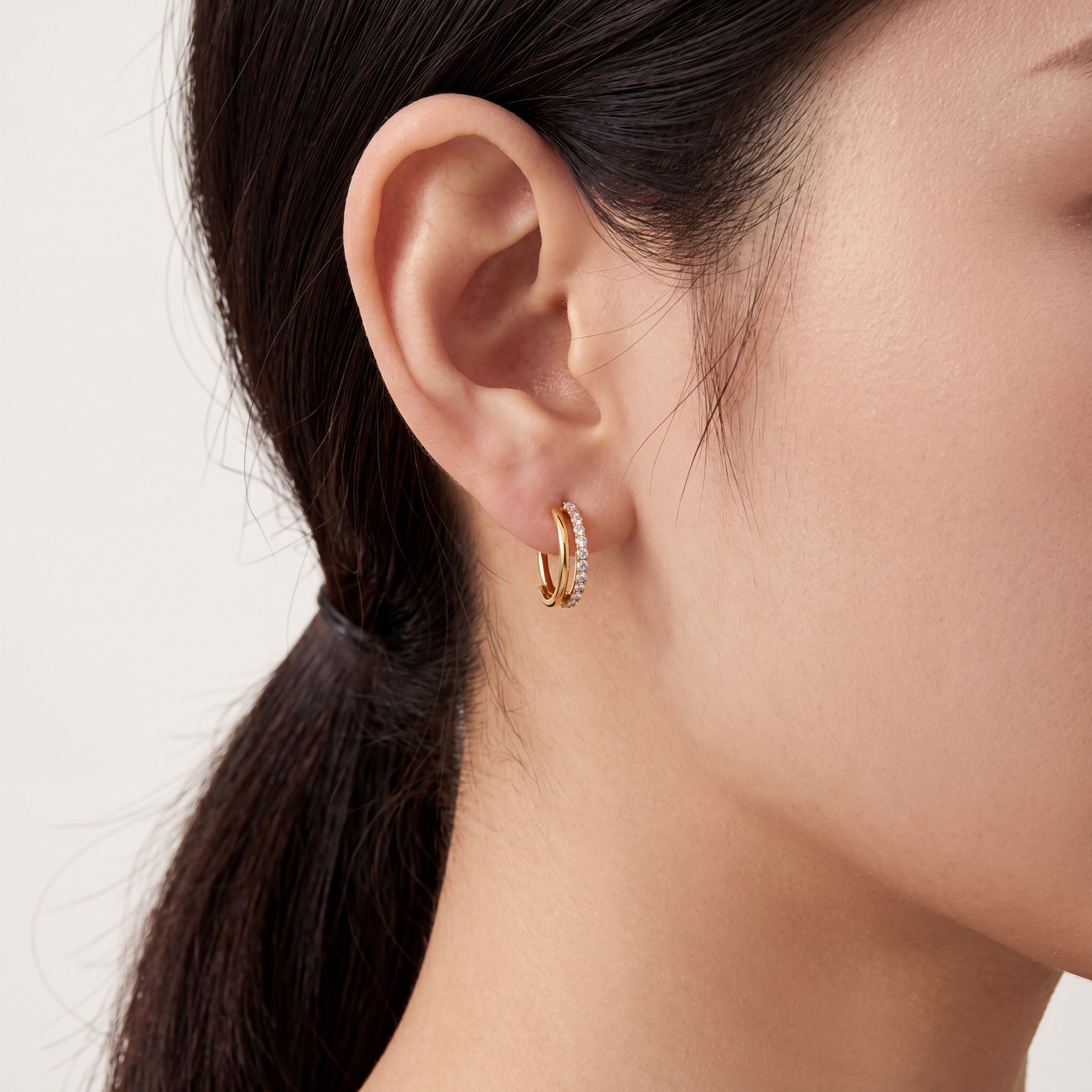 Single Row Crystal Titanium Hoop Earrings - image 2