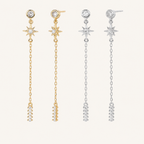 Sterling Silver Zirconia Tassel Chain Drop Stud Earrings