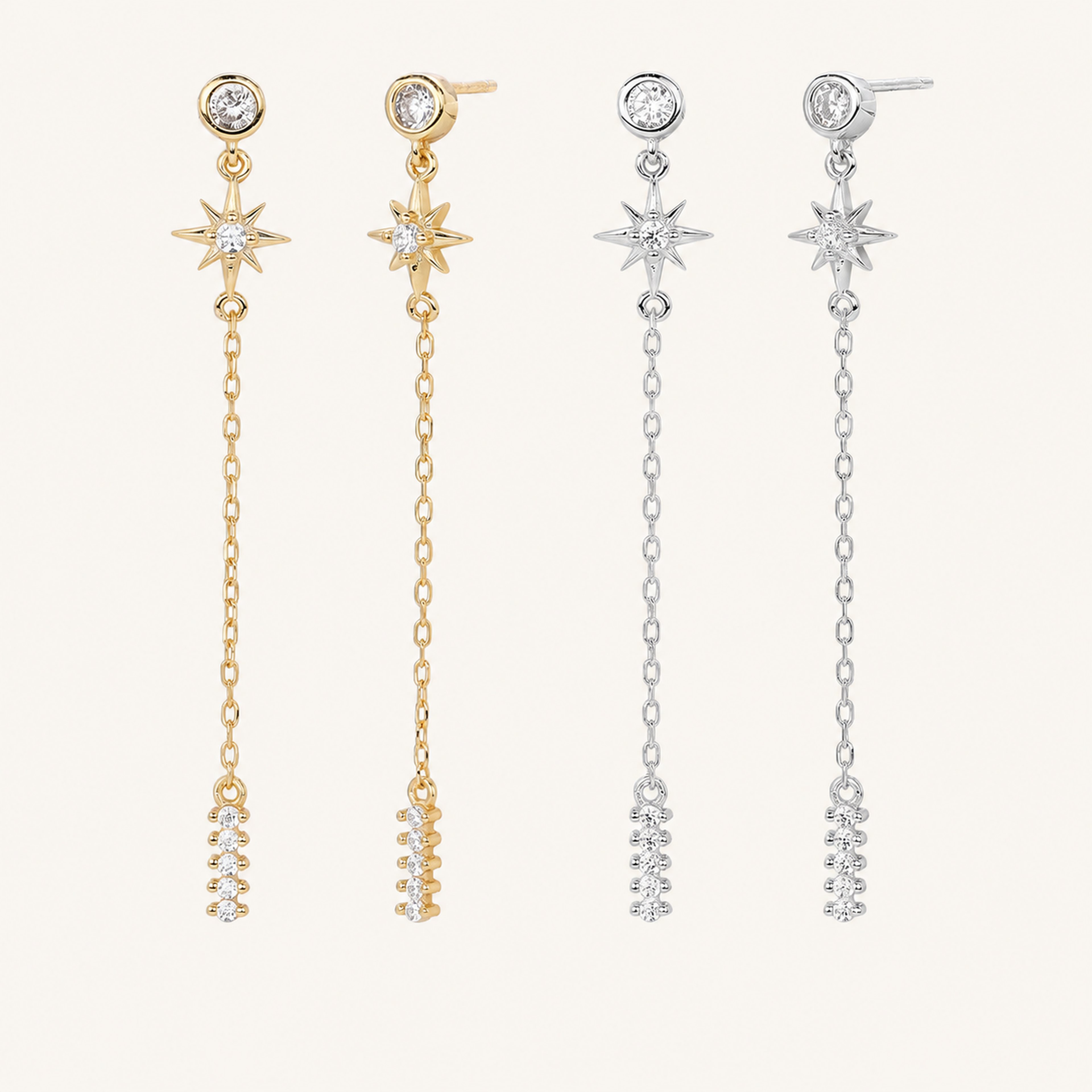 Sterling Silver Zirconia Tassel Chain Drop Stud Earrings
