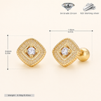 Sterling Silver French Zirconia Flat Back Earrings - Gold