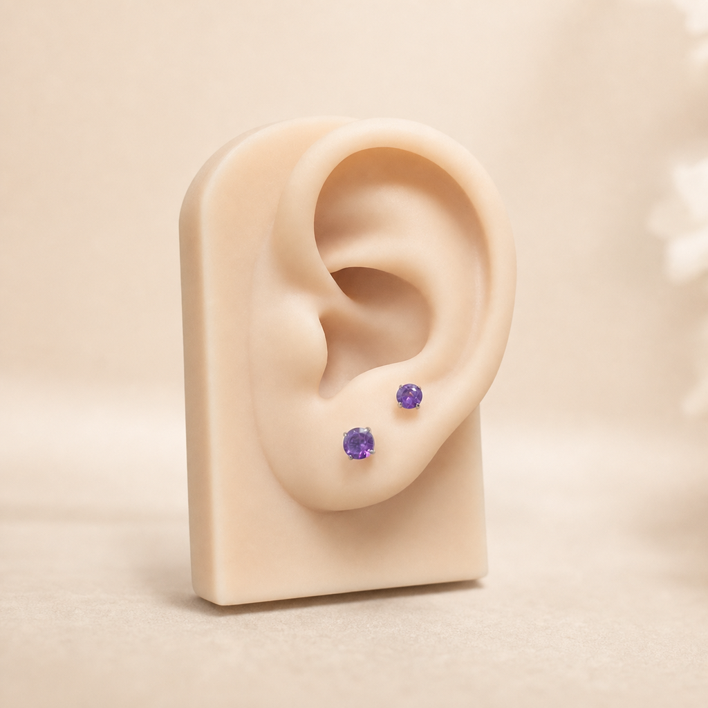 Titanium Purple Garnet Flat Back Stud Earrings