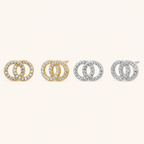 Sterling Silver Double Ring Zirconia Wrap Stud Earrings