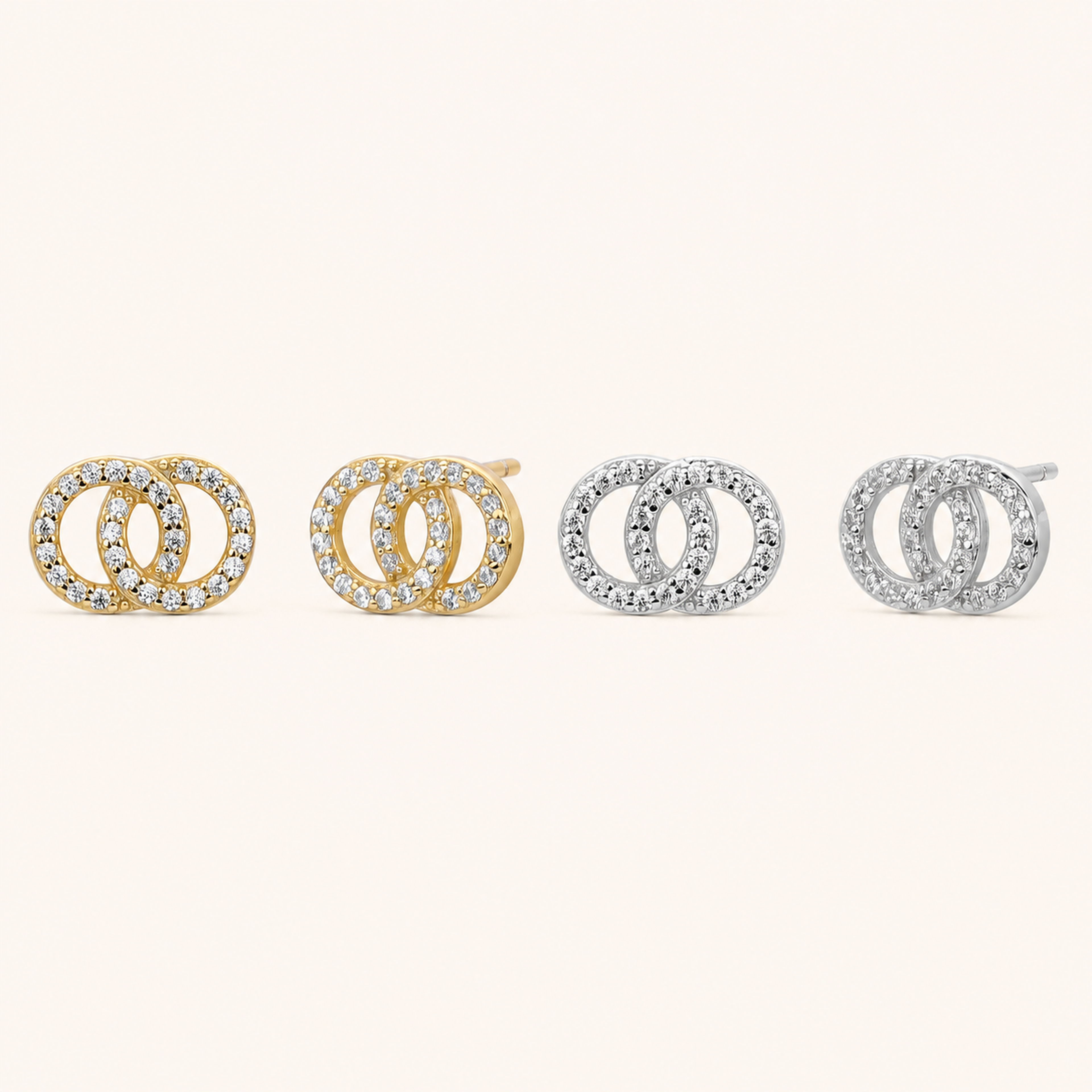 Sterling Silver Double Ring Zirconia Wrap Stud Earrings