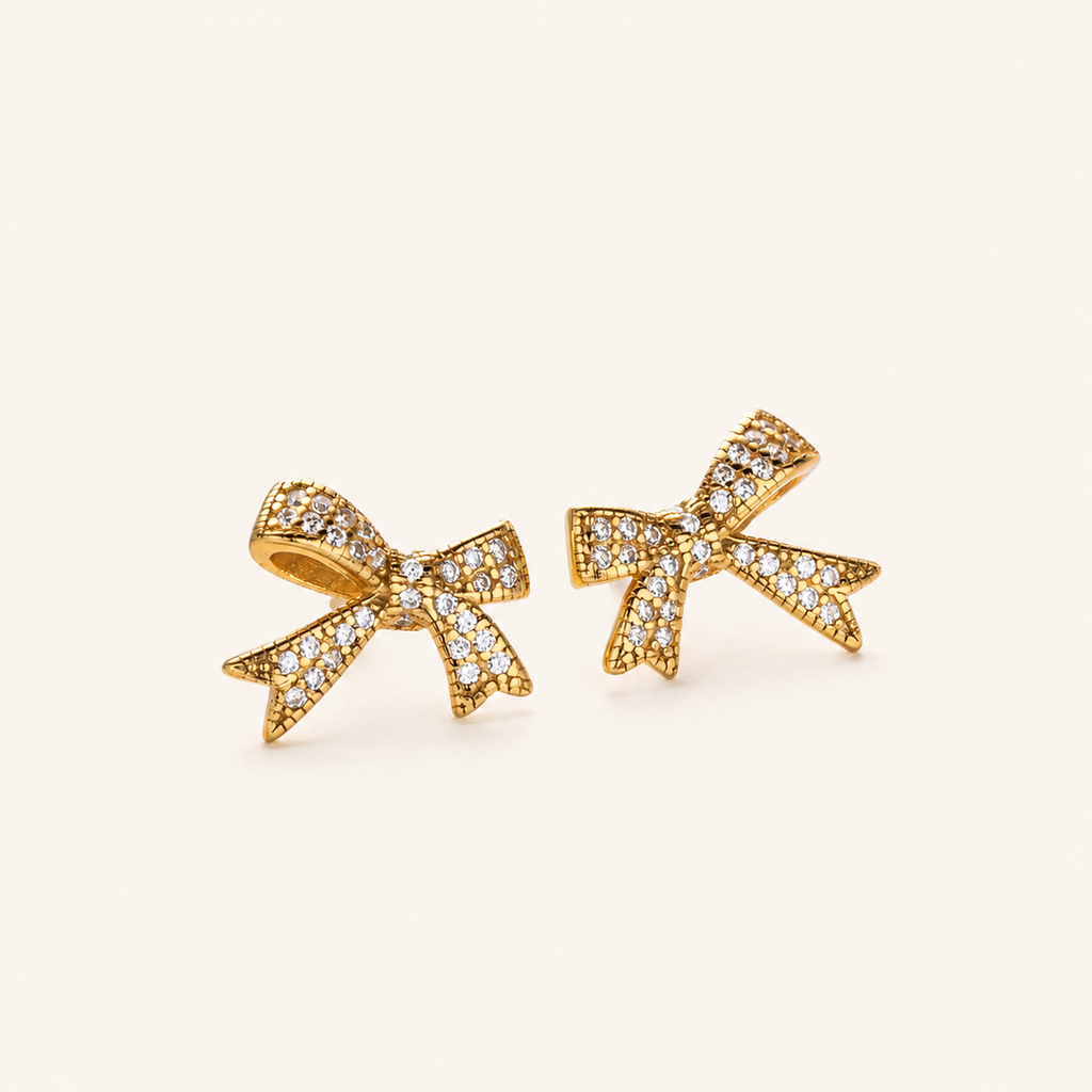 Sterling Silver Pavé Bow Stud Earrings detail