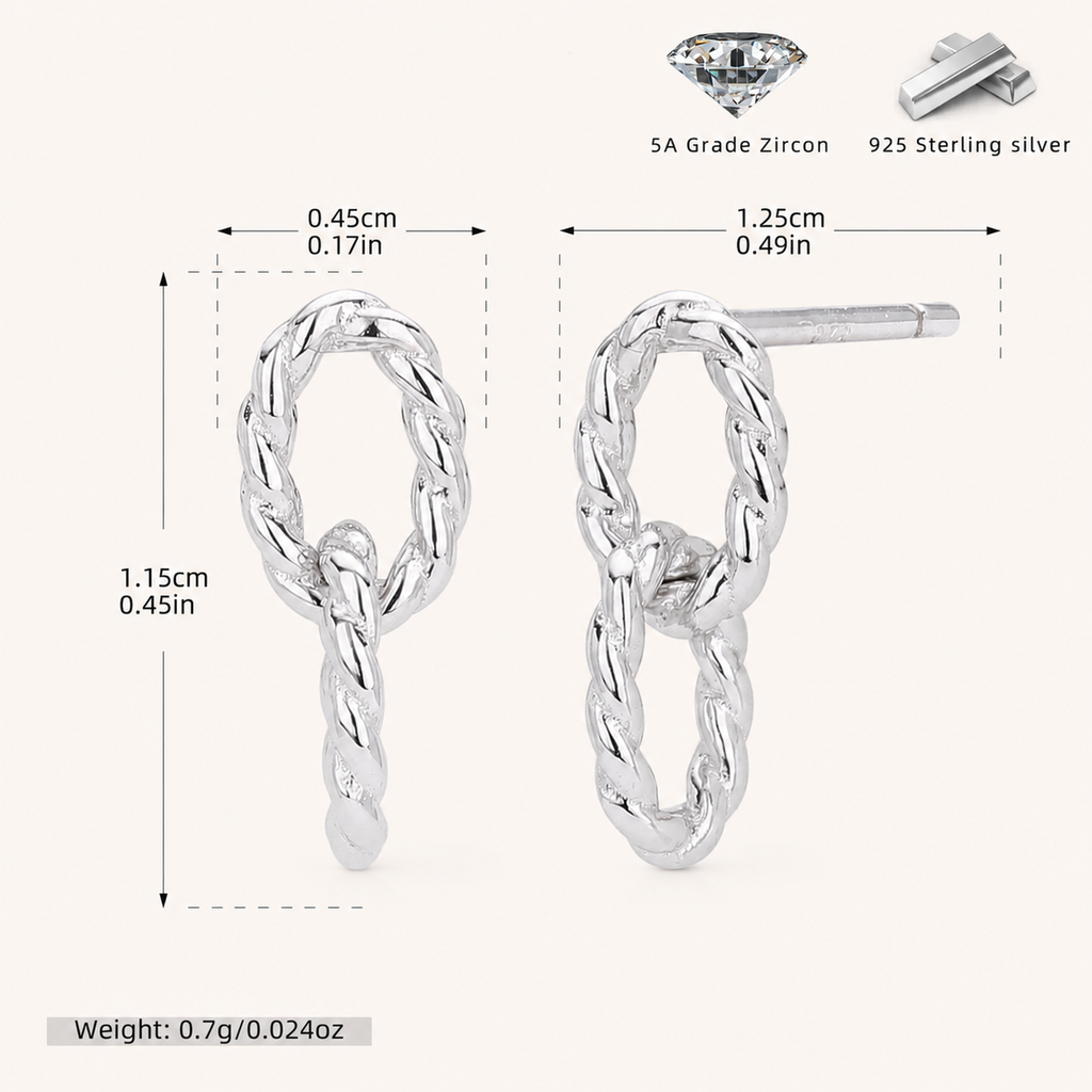 Sterling Silver Twisted Double Ring Stud Earrings - Platinum