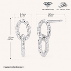 Sterling Silver Twisted Double Ring Stud Earrings - Platinum