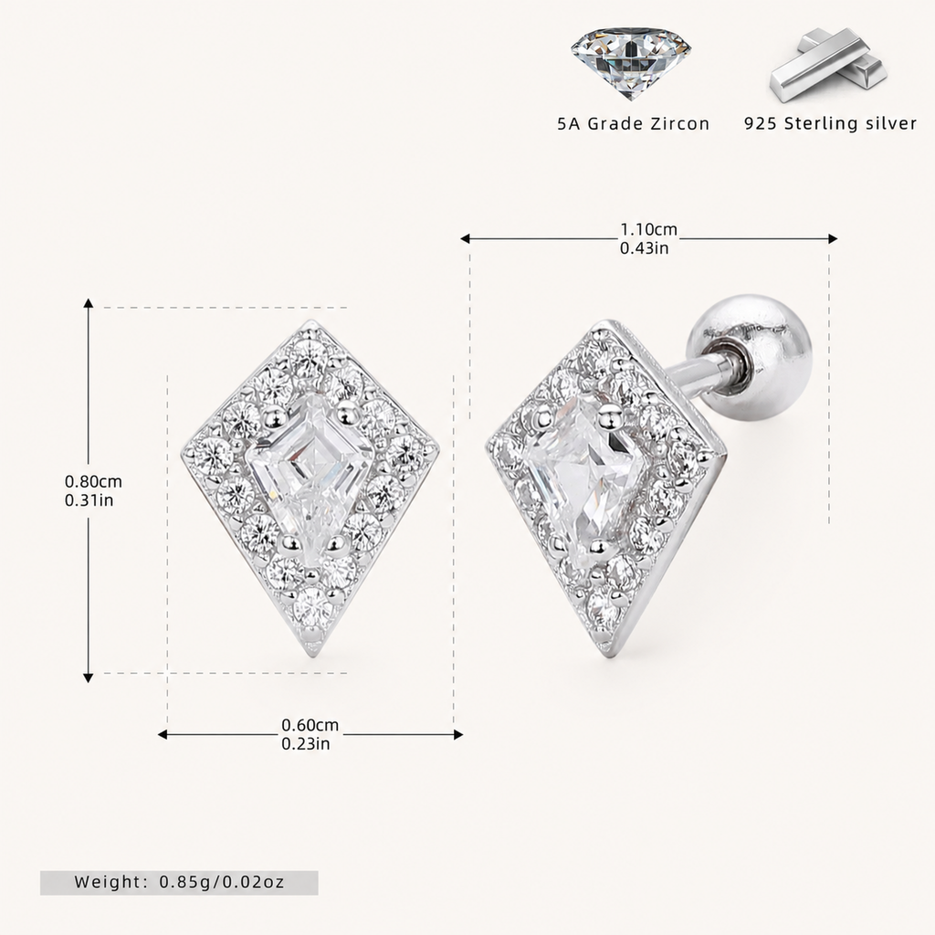 Sterling Silver Rhombus Zirconia Flat Back Earrings - Platinum