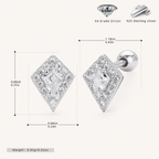 Sterling Silver Rhombus Zirconia Flat Back Earrings - Platinum