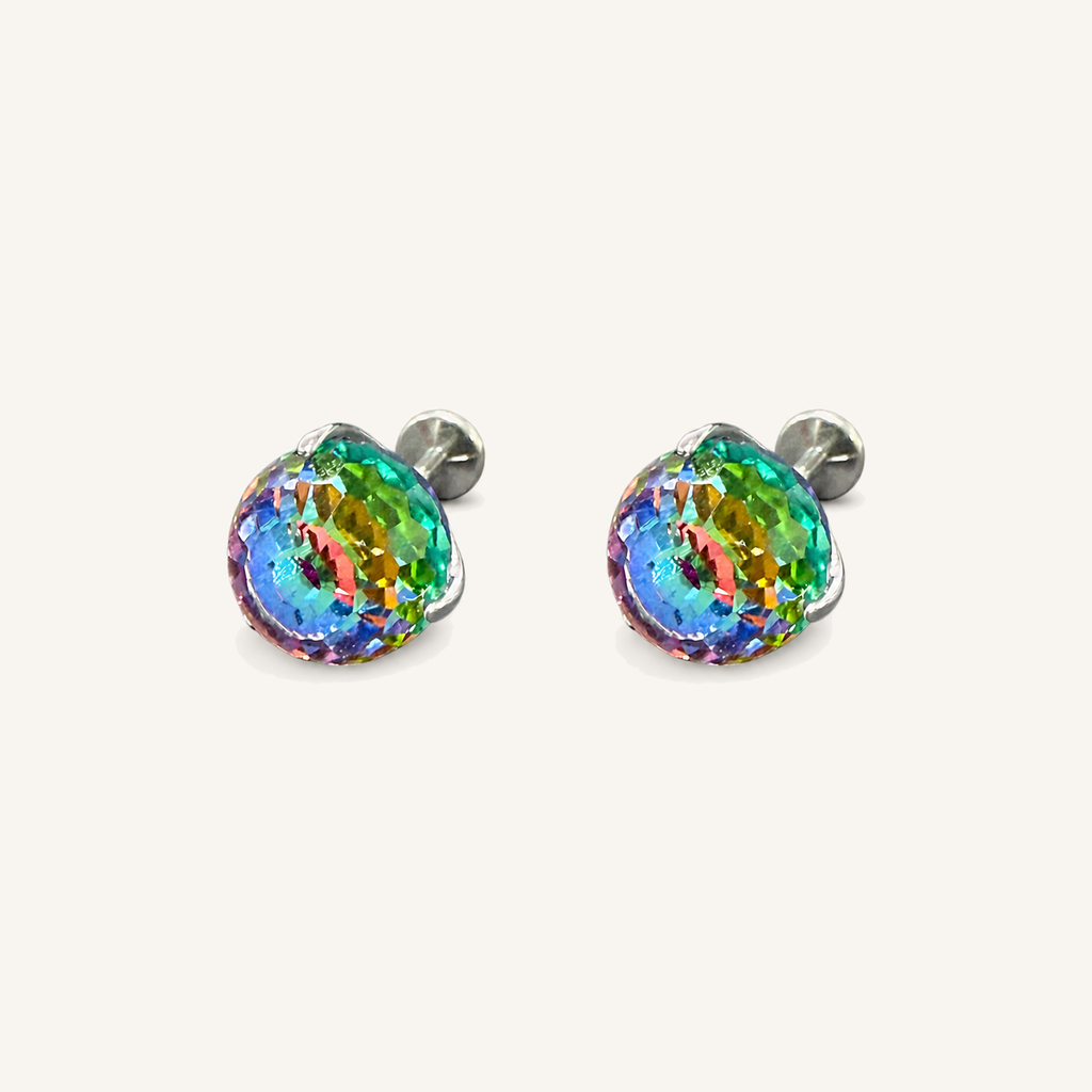 Titanium Gradient Red Crystal Flat Back Stud Earrings
