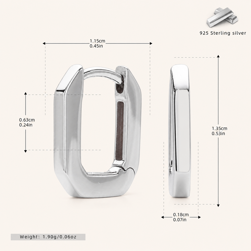 Sterling Silver Geometric Square Hoop Earrings - Platinum