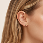 Sterling Silver Lotus Zirconia Flat Back Earrings worn on the ear
