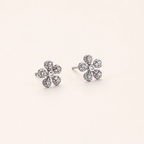Sterling Silver Flower Zirconia Stud Earrings detail view