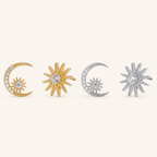 Sterling Silver Zirconia Star and Moon Stud Earrings