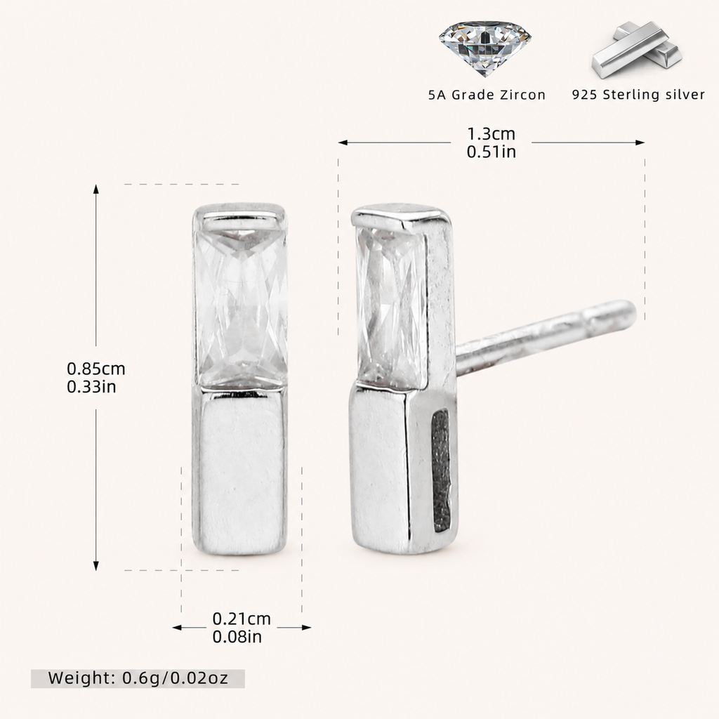 Sterling Silver Zirconia Square Stud Earrings - Platinum