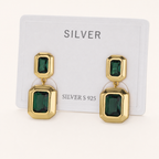 Sterling Silver Emerald-Green Geometric Stud Earrings detail view