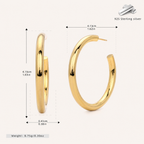 Sterling Silver Polished C-Shape Hoop Earrings - Gold / 40mm