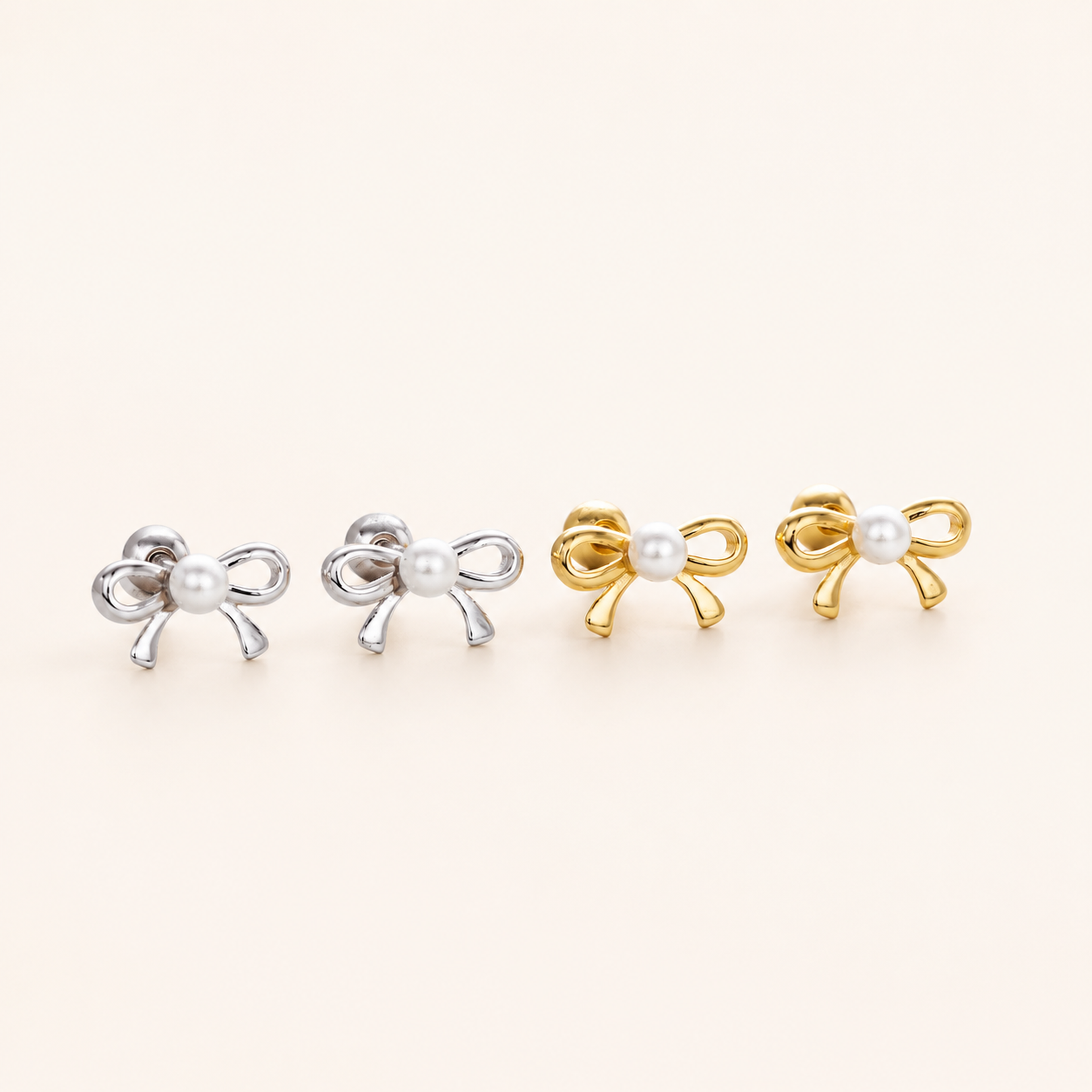 Sterling Silver Pearl Bow Flat Back Earrings detail view