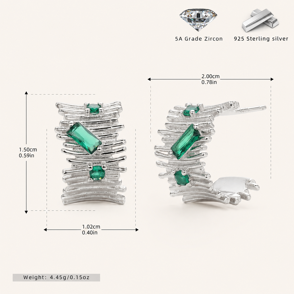 Sterling Silver Irregular C-Shape Zirconia Stud Earrings - Platinum