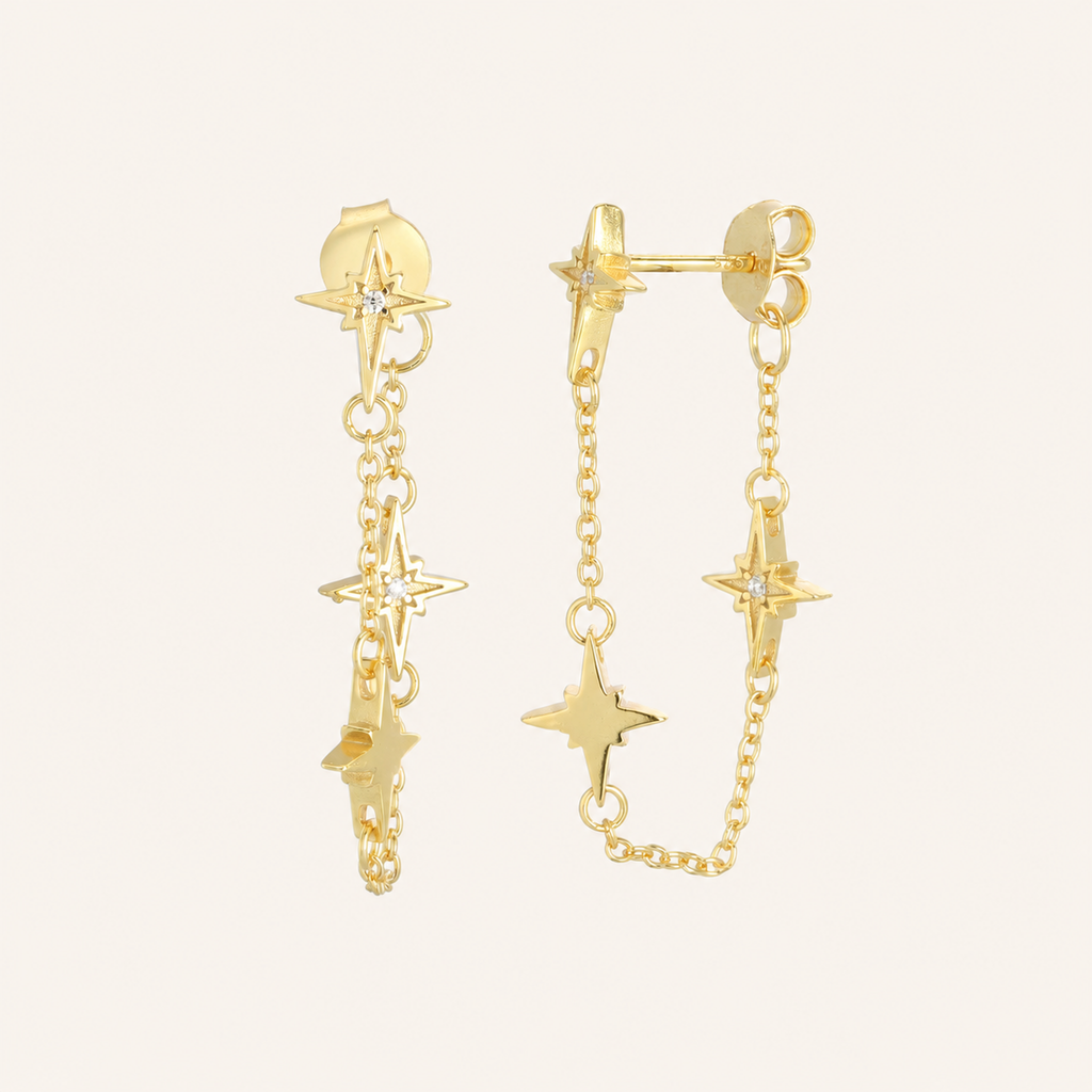 Sterling Silver Star Zirconia Tassel Drop Stud Earrings detail view