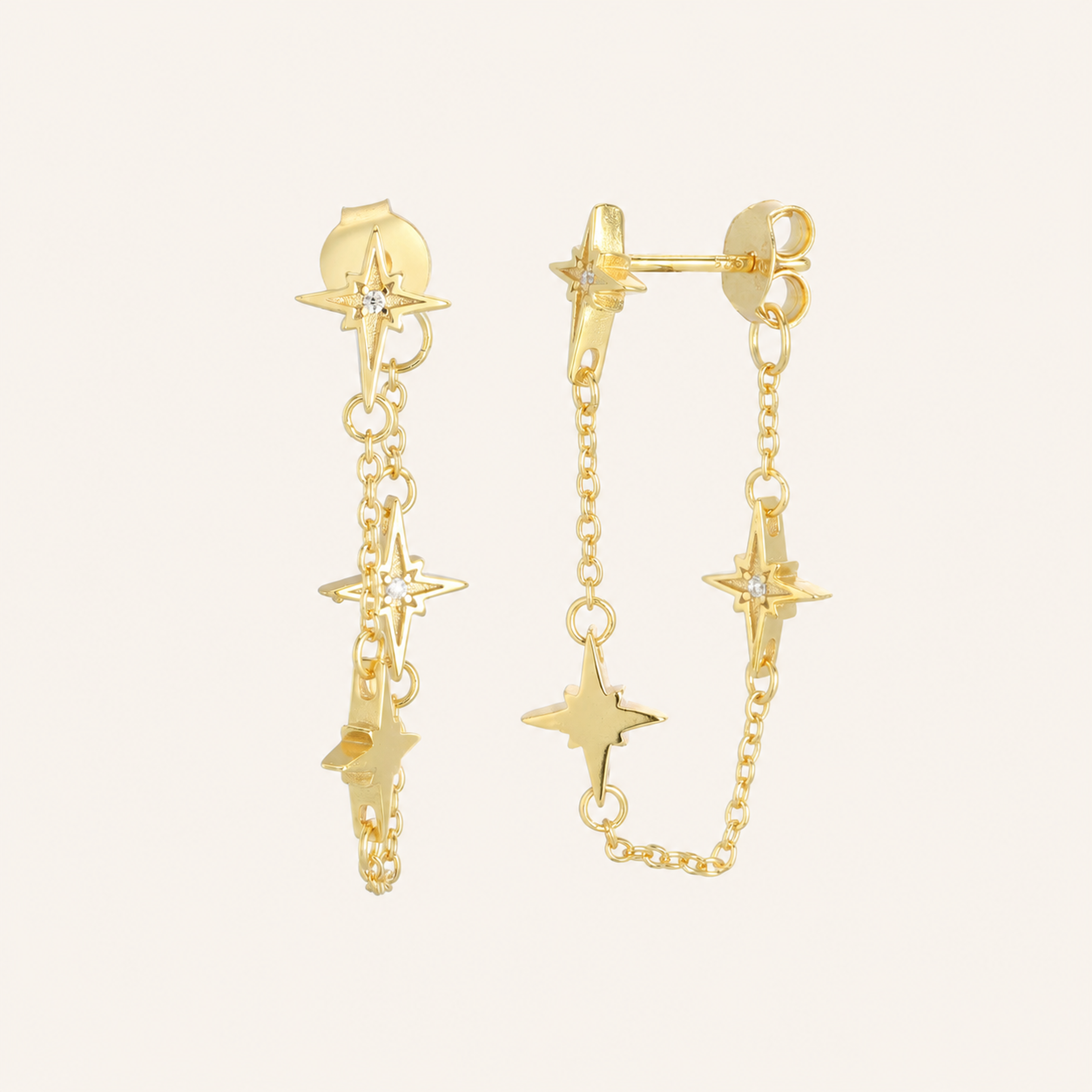 Sterling Silver Star Zirconia Tassel Drop Stud Earrings detail view