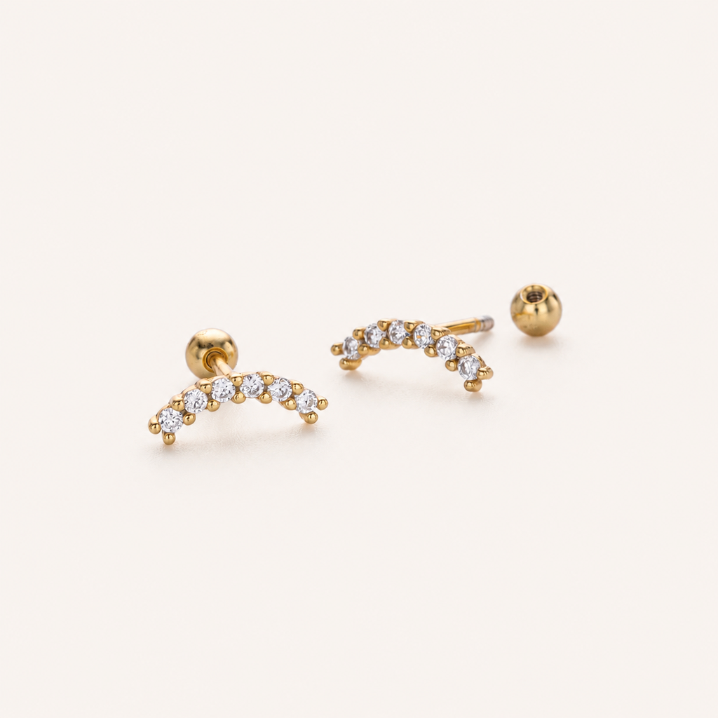Sterling Silver Moon Pavé Zirconia Flat Back Earrings detail