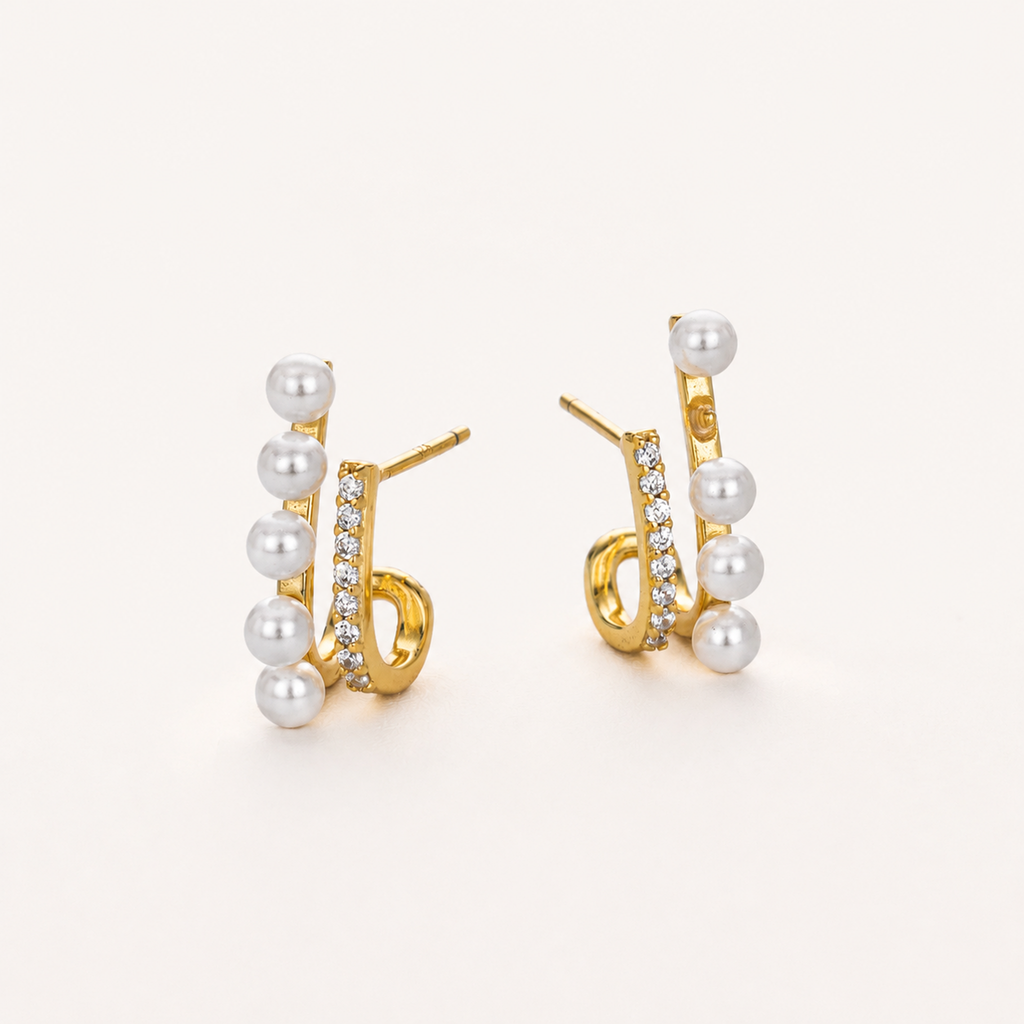 Sterling Silver Pearl & Zirconia Stud Earrings detail view