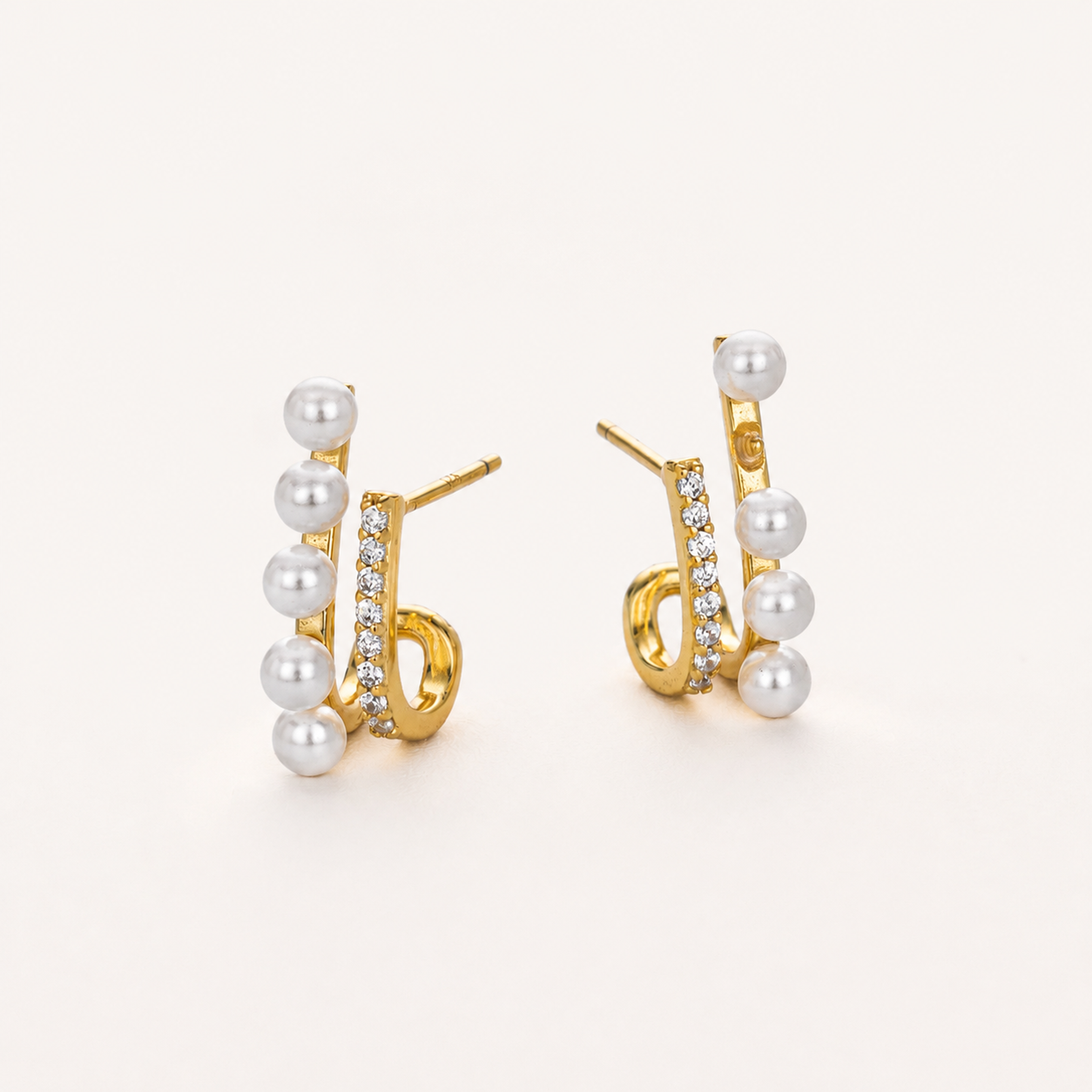 Sterling Silver Pearl & Zirconia Stud Earrings detail view
