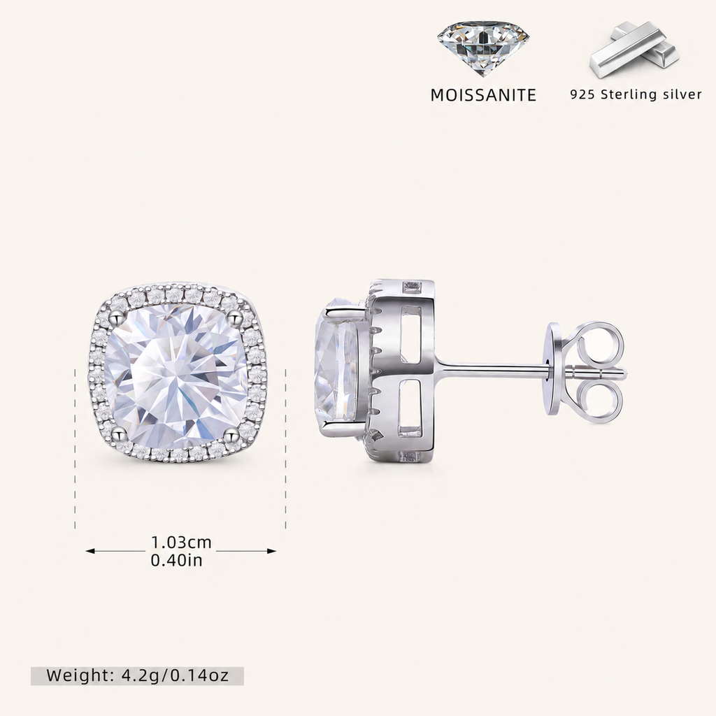 Sterling Silver Moissanite Solitaire Stud Earrings - Platinum