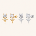 Sterling Silver Four-Point Star Zirconia Flat Back Earrings