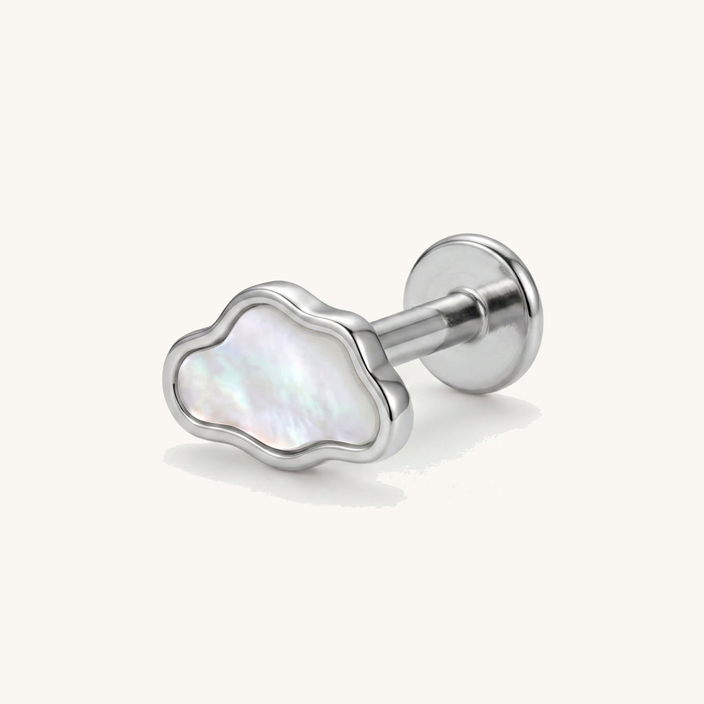 Mother-of-Pearl Cloud Titanium Stud Earrings - Silver