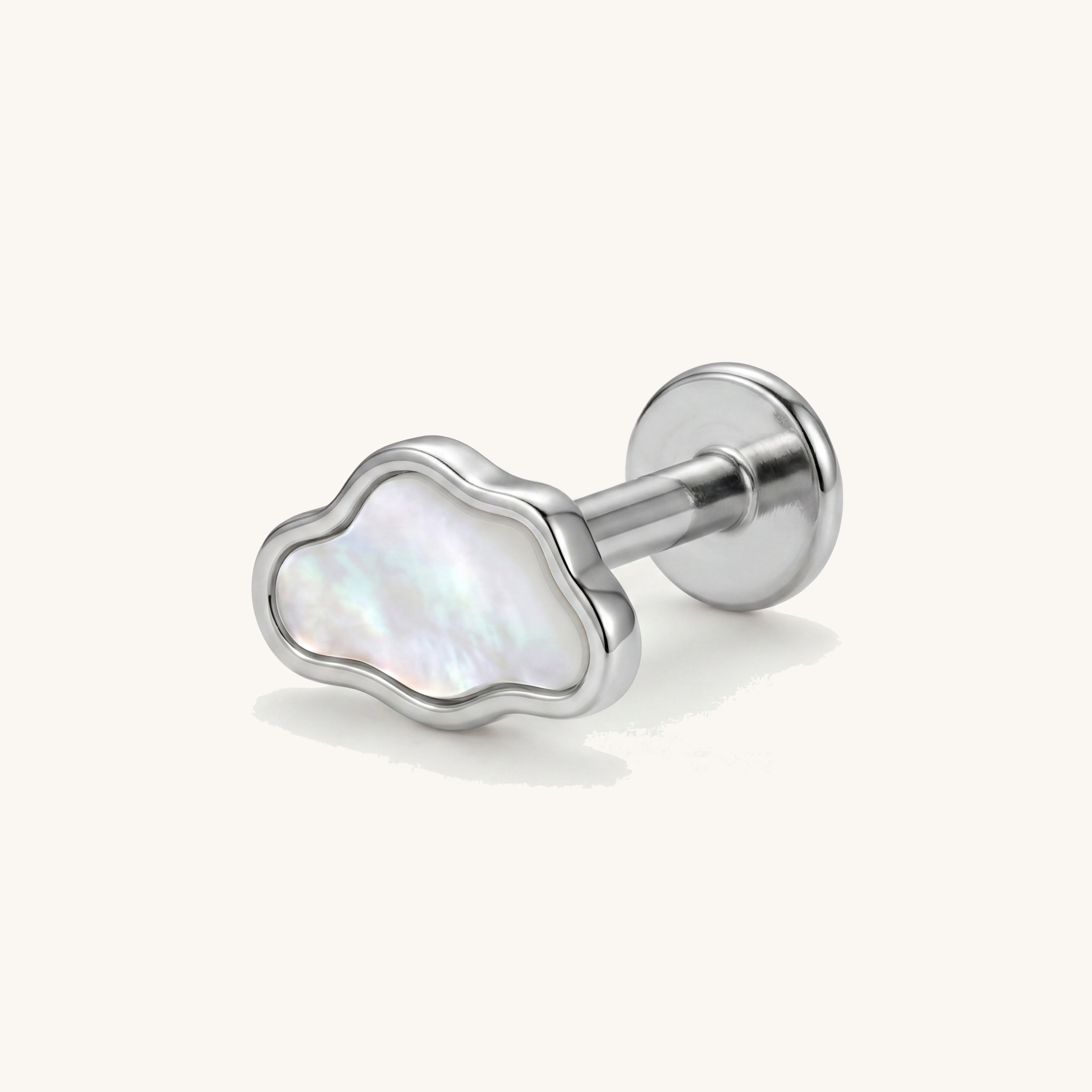 Mother-of-Pearl Cloud Titanium Stud Earrings - Silver